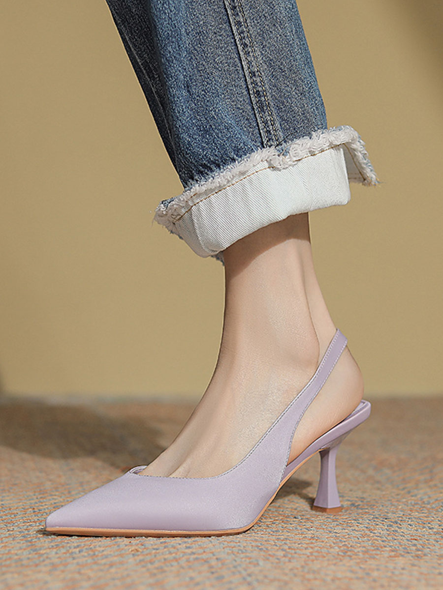 Women’s Satin Slingback Pumps Pointed Toe Spool Heels (5)