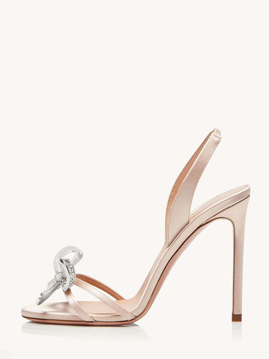 Women’s Satin Slingback Sandals Bow Rhinestones Stiletto Heels