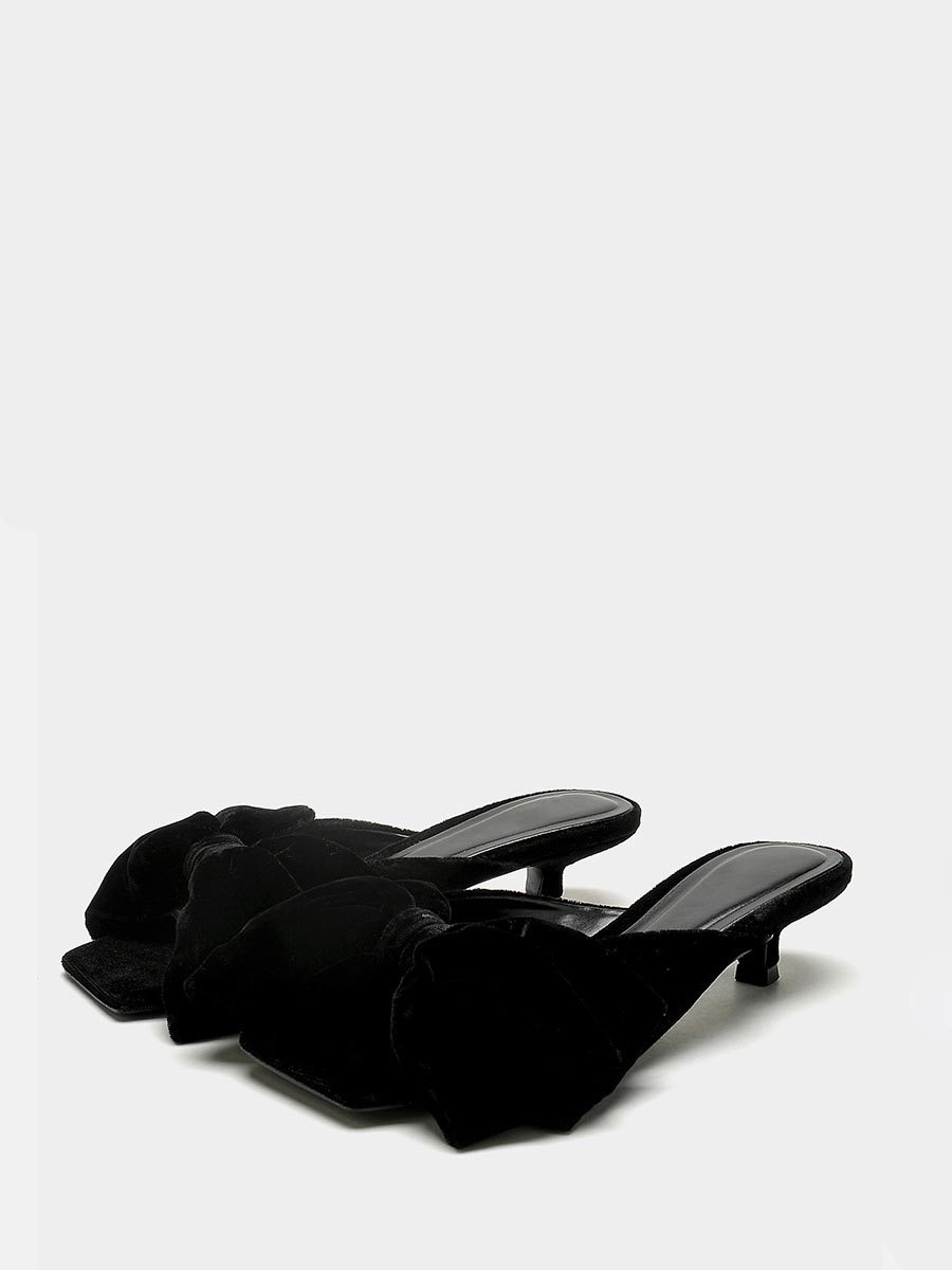 Women’s Velvet Bow Kitten Heel Mule Sandals (4)