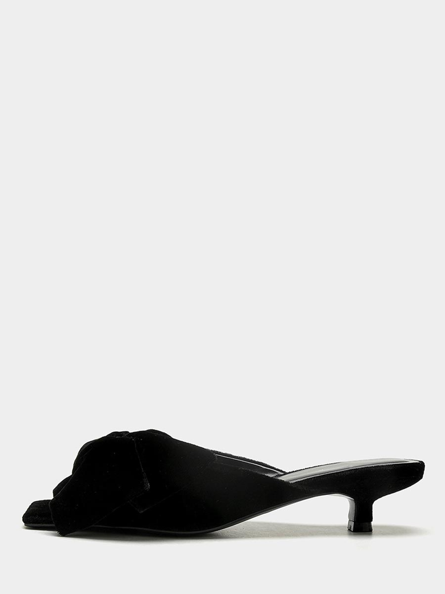 Women's Velvet Bow Kitten Heel Mule Sandals