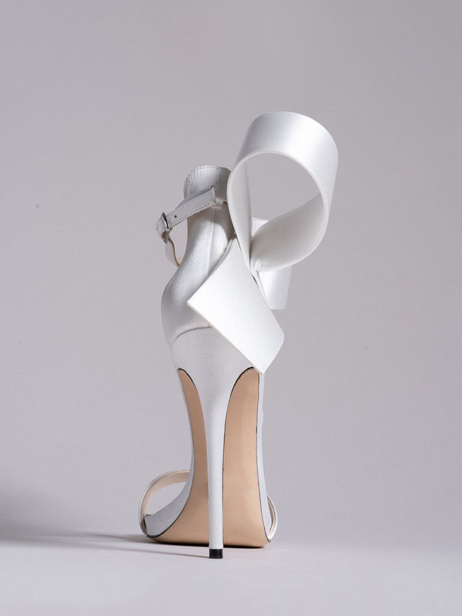 Women’s White Satin Ankle Strap Stiletto Heels Sandals with Bowknot (2)
