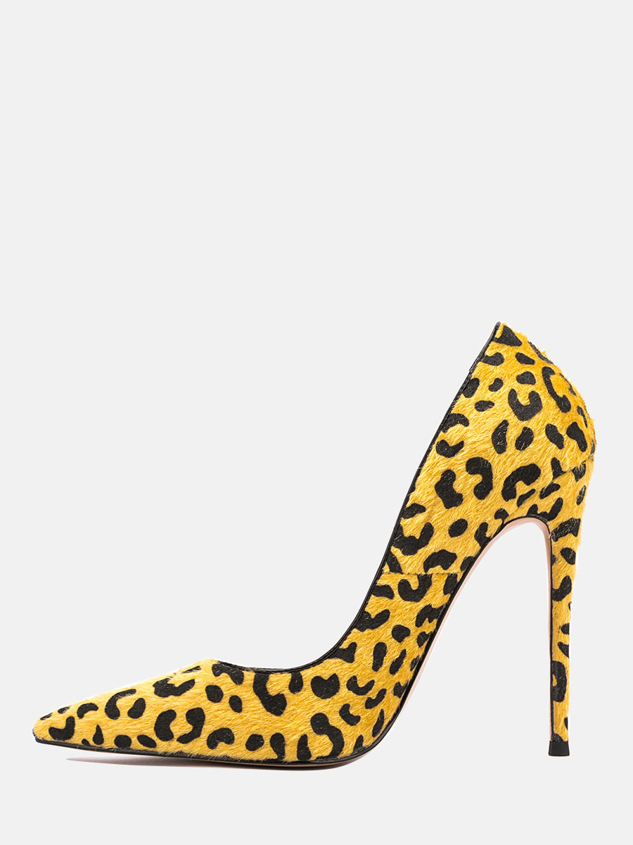 Women’s Yellow Leopard Print Pointed Toe Stiletto Heel Pumps