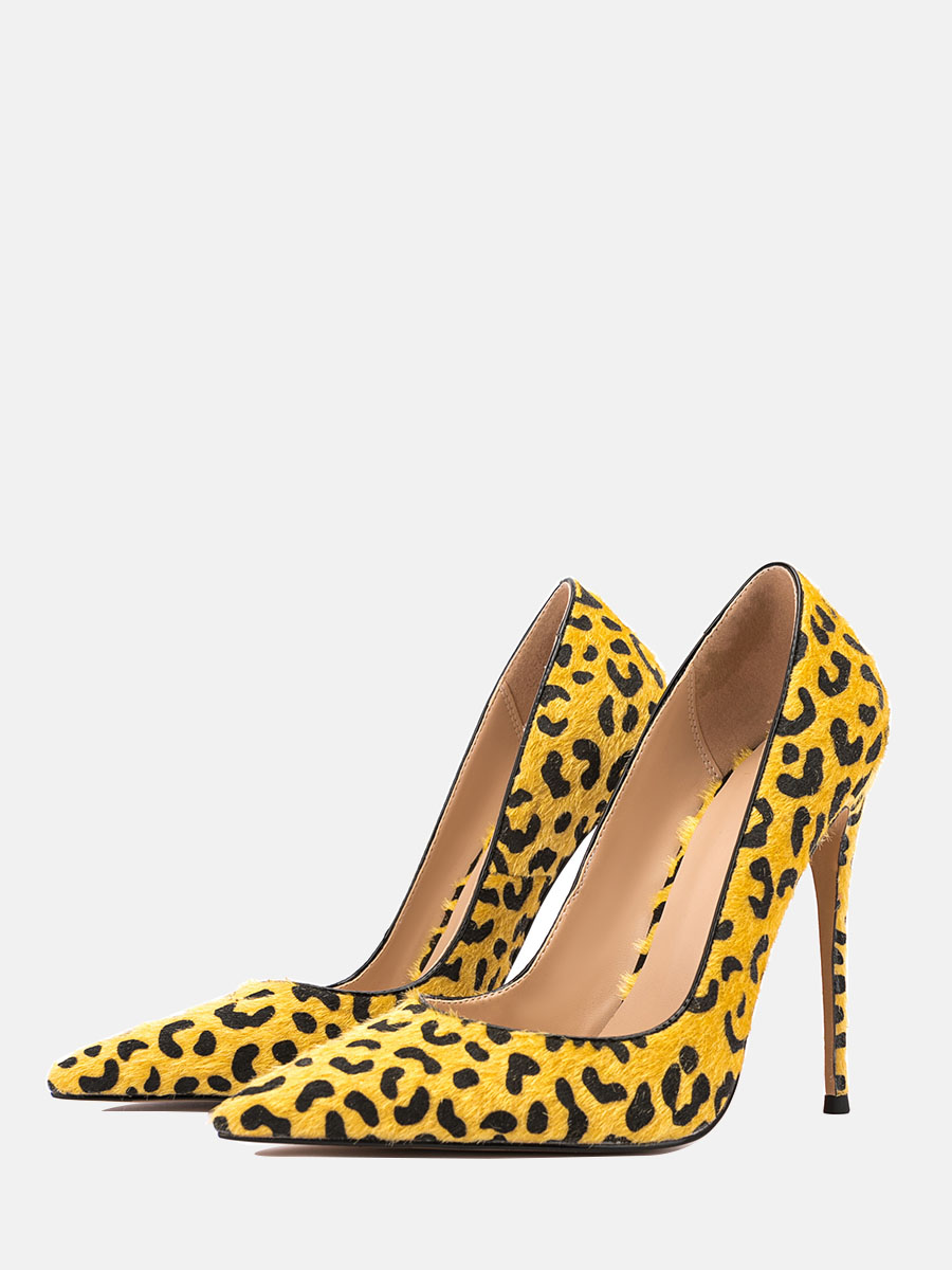 Women’s Yellow Leopard Print Pointed Toe Stiletto Heel Pumps (4)