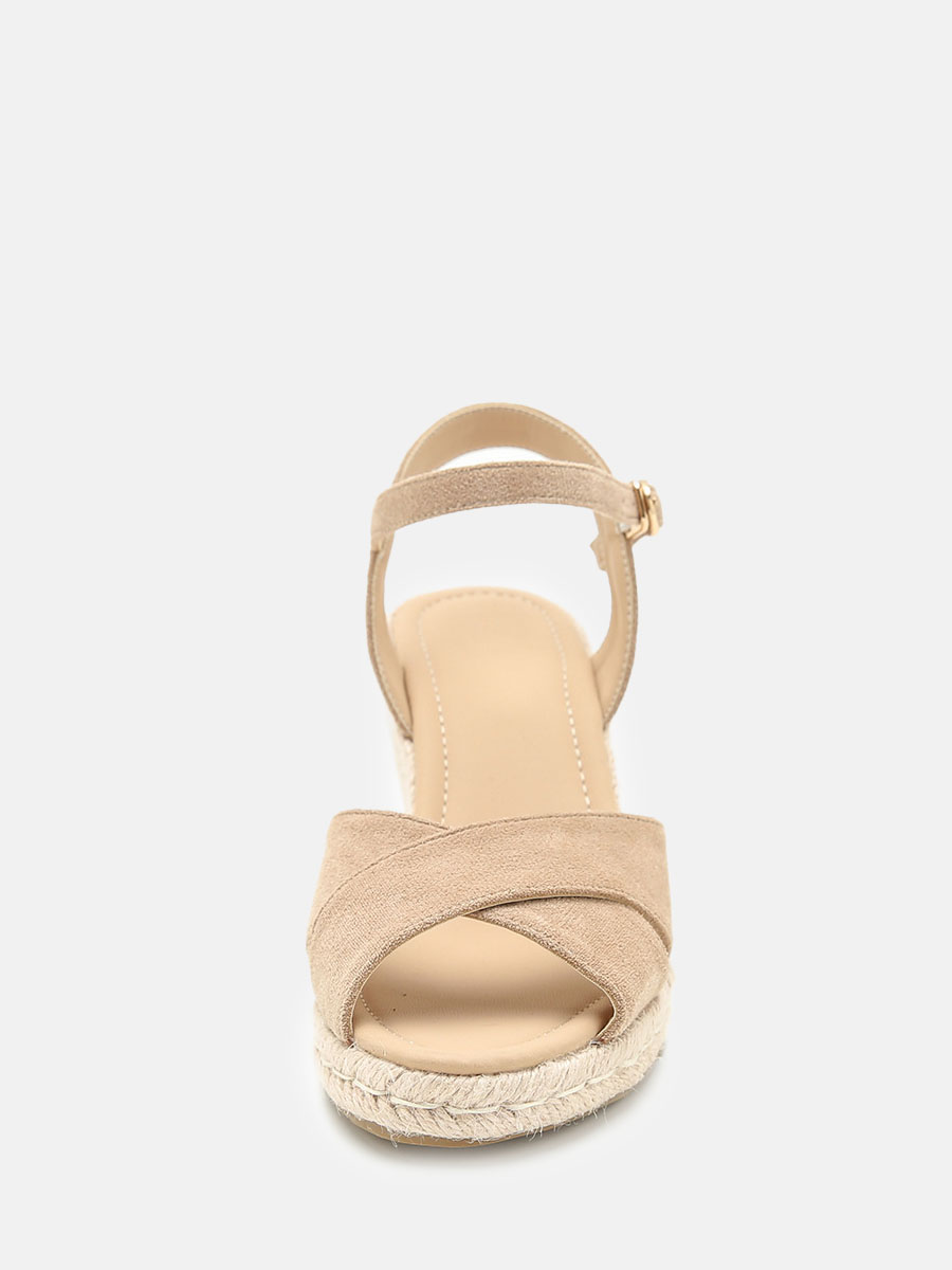 Women’s Apricot Canvas Ankle Strap Straw Woven Open Toe Platform Wedge Heels Sandals (2)
