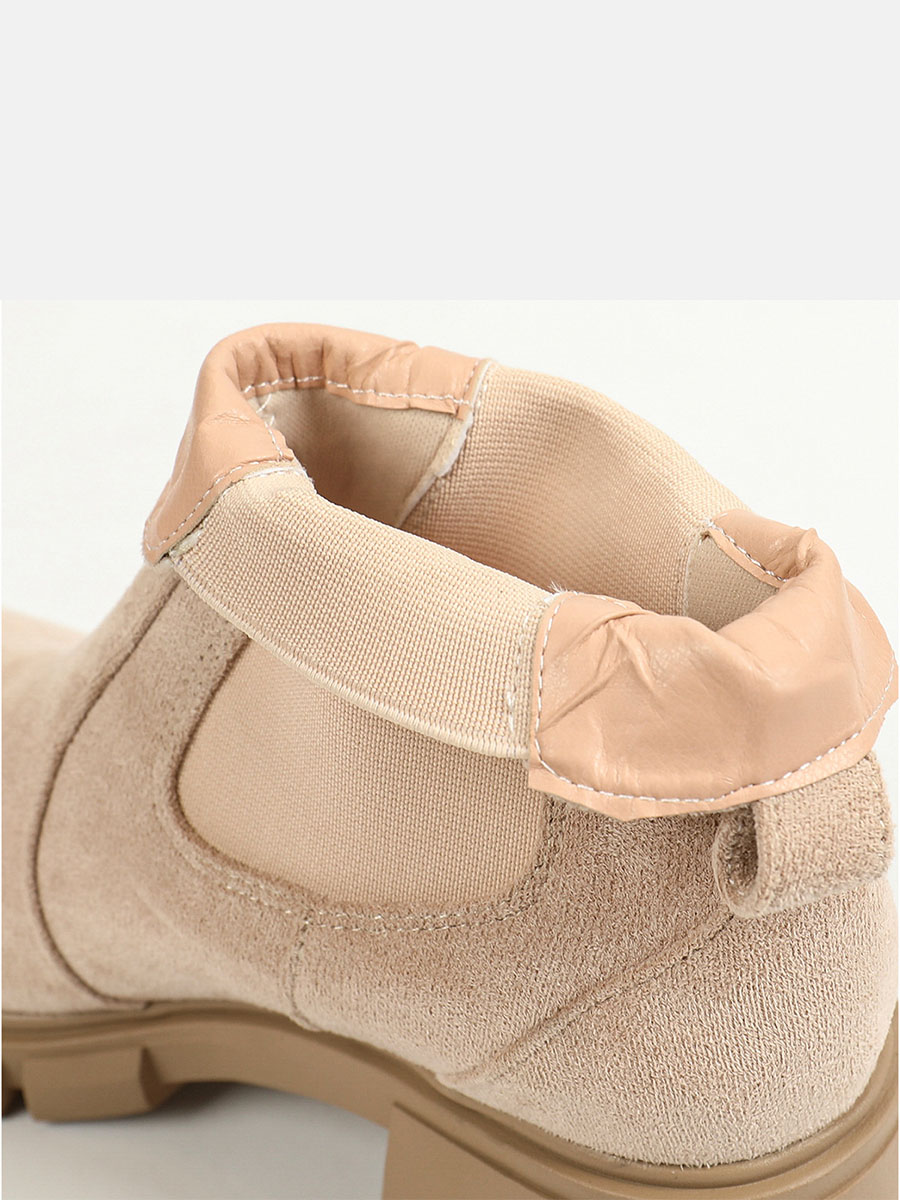 Women’s Apricot Suede Round Toe Elastic Lug Sole Platform Block Heels Chelsea Boots (2)