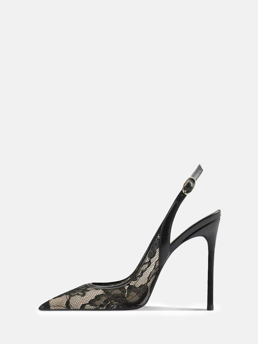 Women’s Black Mesh Slingbacks Lace Stiletto Heel Bridal Pumps