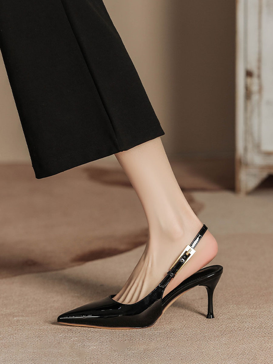 Women’s Black Patent Leather Slingback Heels Pointed Toe Stiletto Heel Pumps