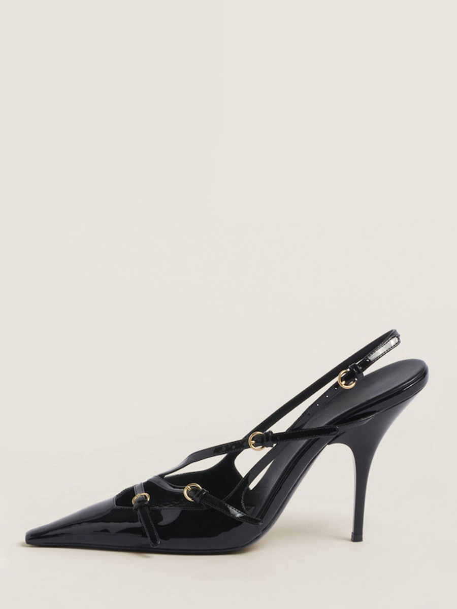 Women’s Black Patent Leather Slingback Strappy Stiletto Heel Pumps
