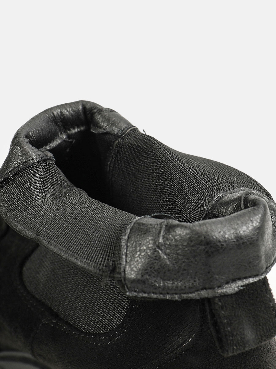 Women’s Black Suede Round Toe Elastic Lug Sole Platform Block Heels Chelsea Boots (2)