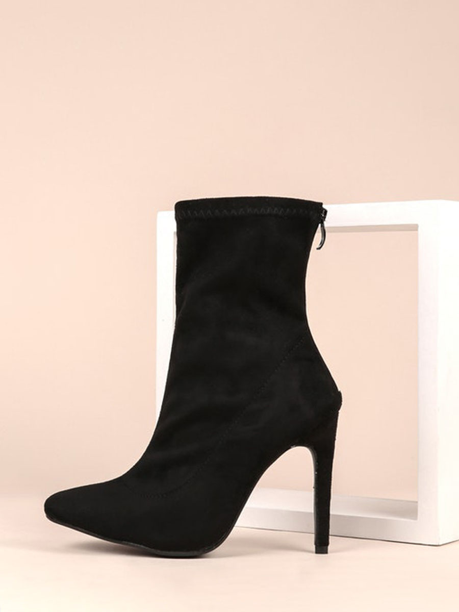Women’s Black Suede Zipper Pointed Toe Stiletto Heels Ankle Boots (1)