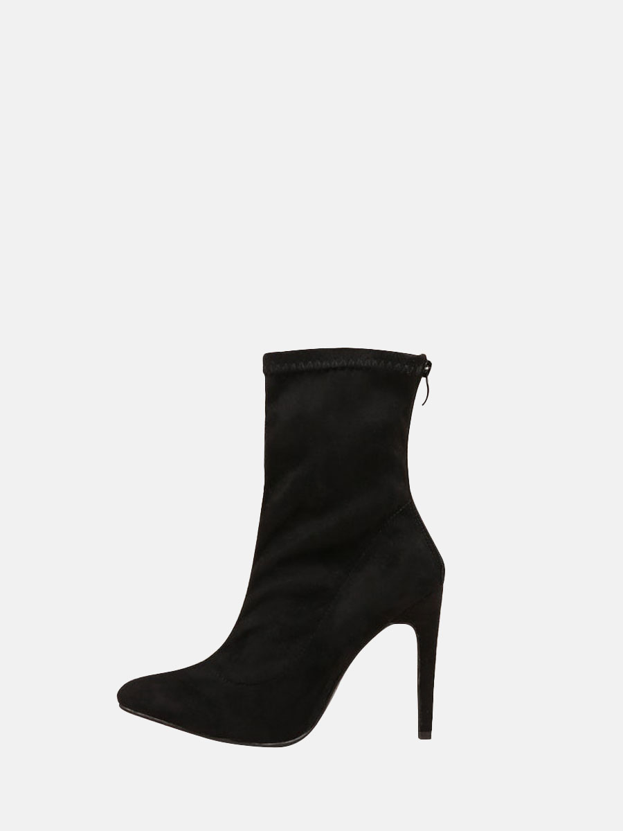 Women's Black Suede Zipper Pointed Toe Stiletto Heels Ankle Boots
