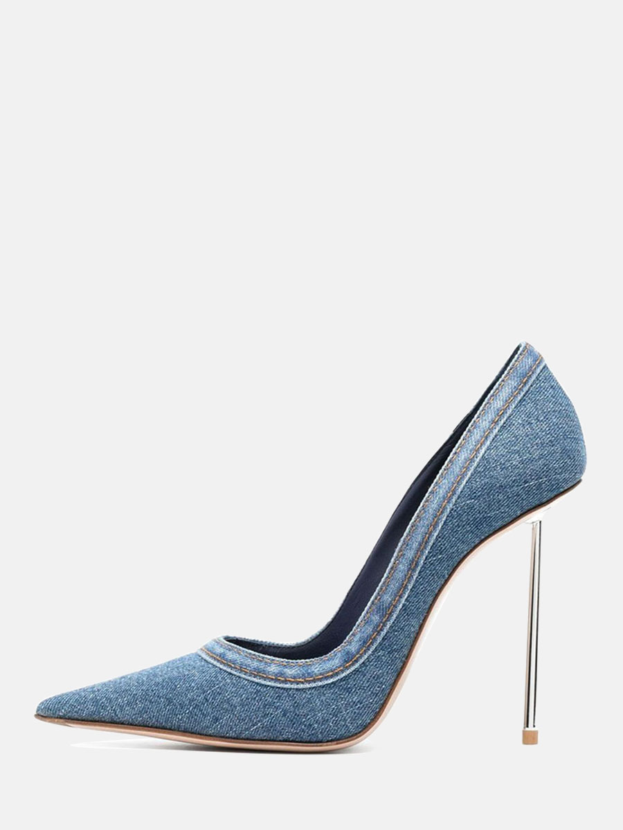 Women's Blue Denim Pointed Toe Stiletto Heels Pumps