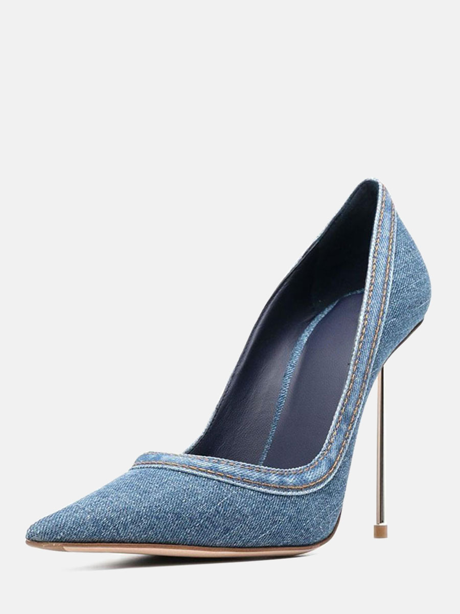 Women’s Blue Denim Pointed Toe Stiletto Heels Pumps (2)