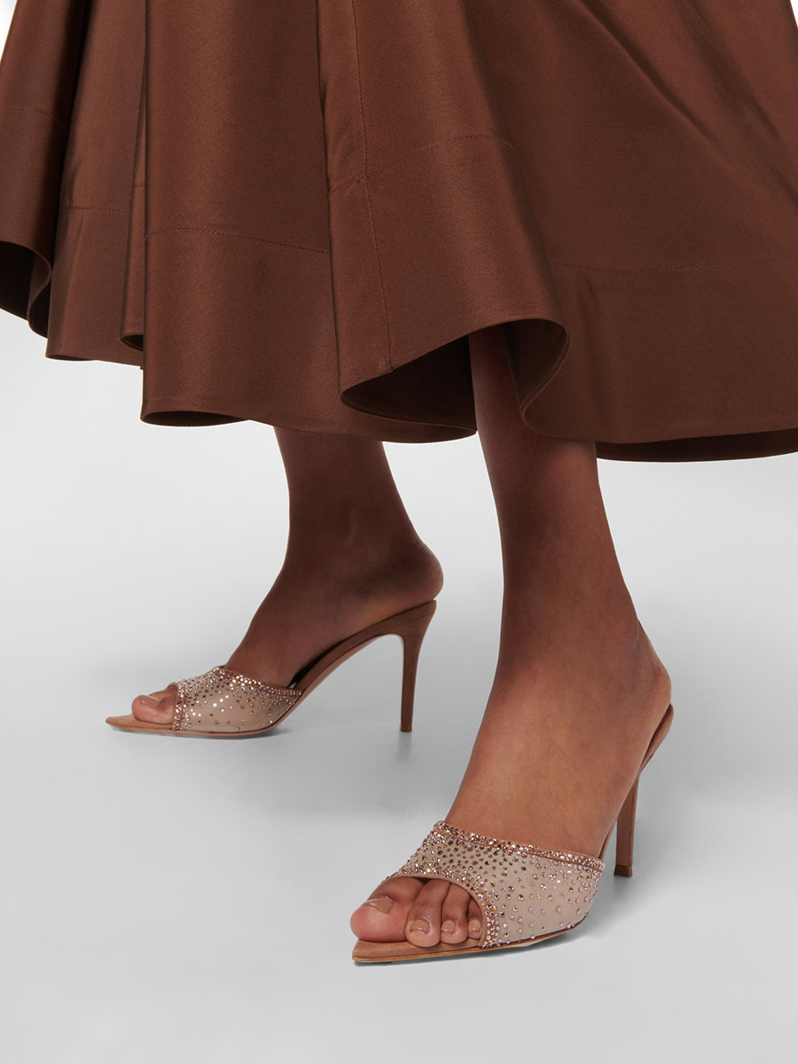 Women’s Brown Mesh Rhinestone Mule Stiletto Heel Sandals (2)