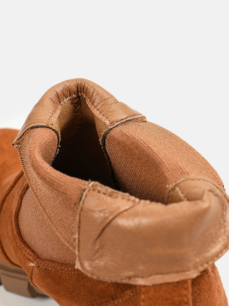 Women’s Brown Suede Round Toe Elastic Lug Sole Platform Block Heels Chelsea Boots (2)