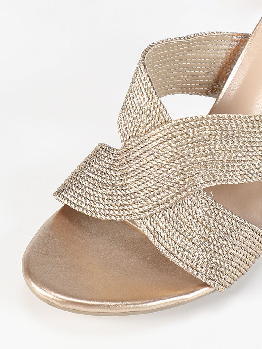 Women’s Champagne PU Cross Strap Open Toe Clear Cone Heels Mule Sandals (2)