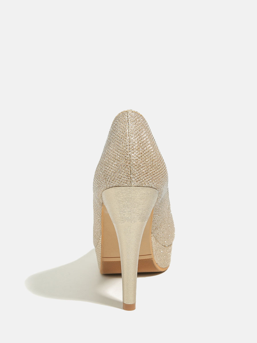 Women’s Gold Glitter PU Round Toe Platform Stiletto Heels Pumps (6)