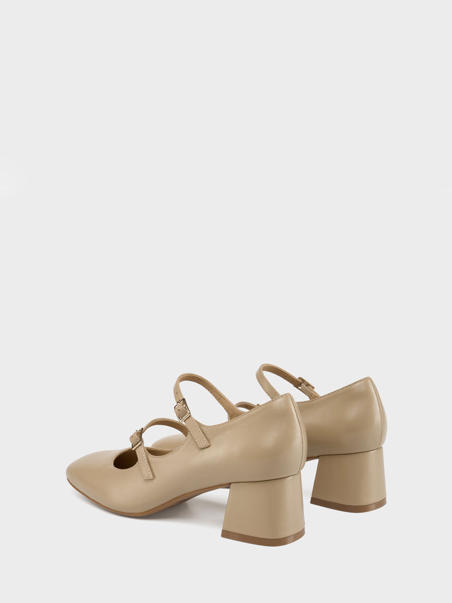 Women’s Nude Lambskin Double Strap Mary Jane Round Toe Block Heels Pumps (4)