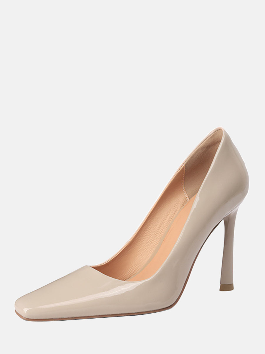Women's Patent Cowhide Square Toe Stiletto Heels Pumps