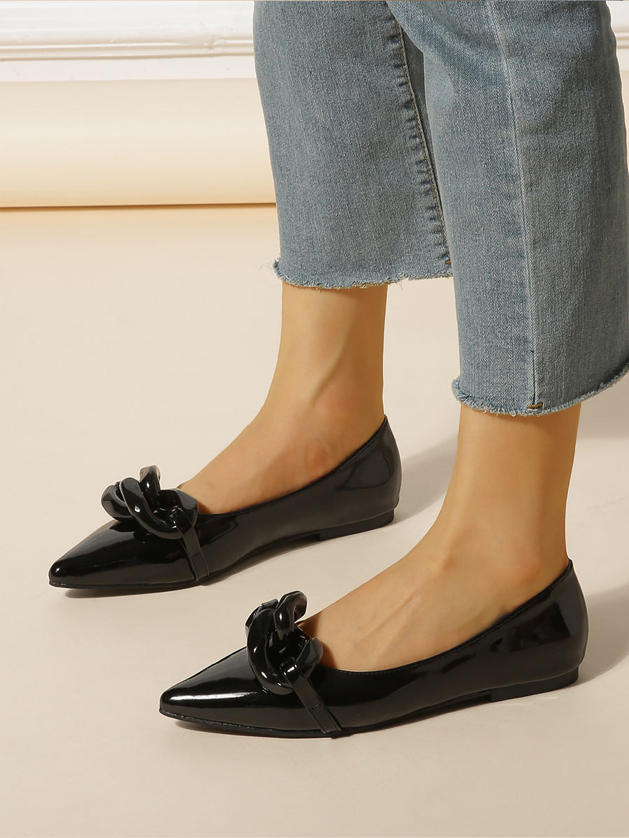 Women's Patent Leather Large Chain Flats