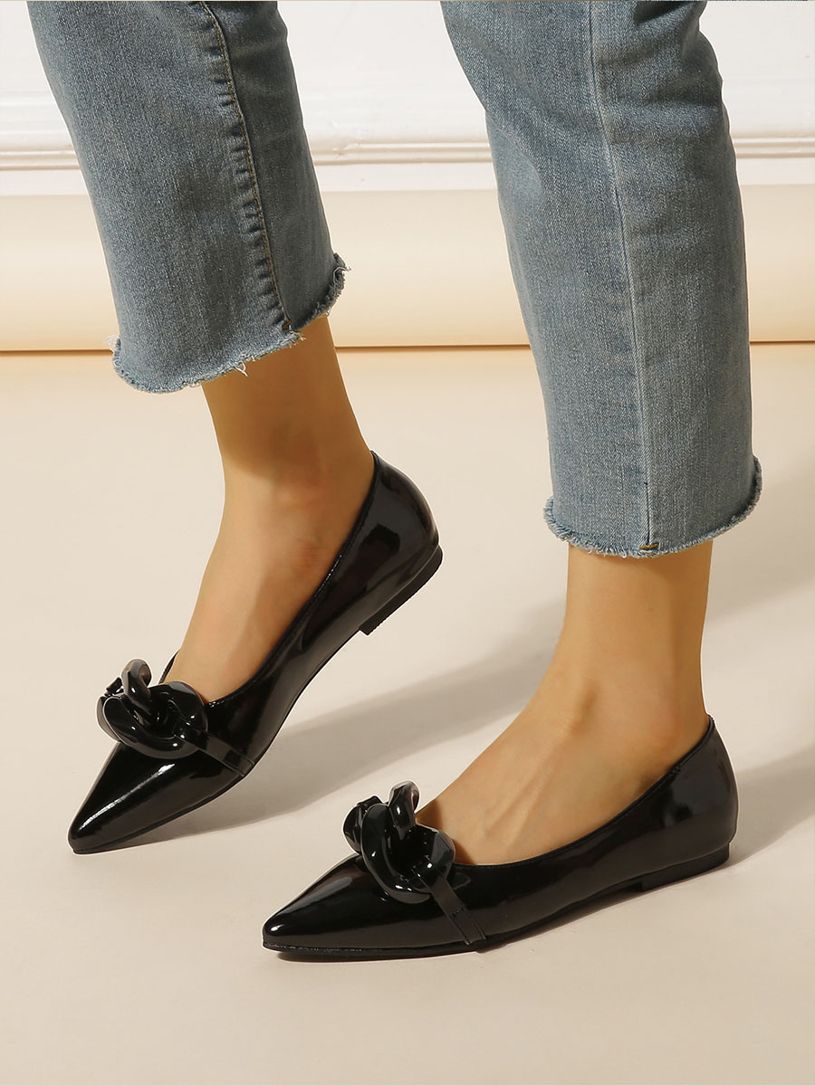 Women’s Patent Leather Large Chain Flats (17)