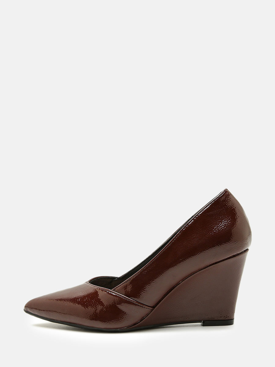 Women’s Plum Patent Leather Pointed Toe Wedge Heel Pumps