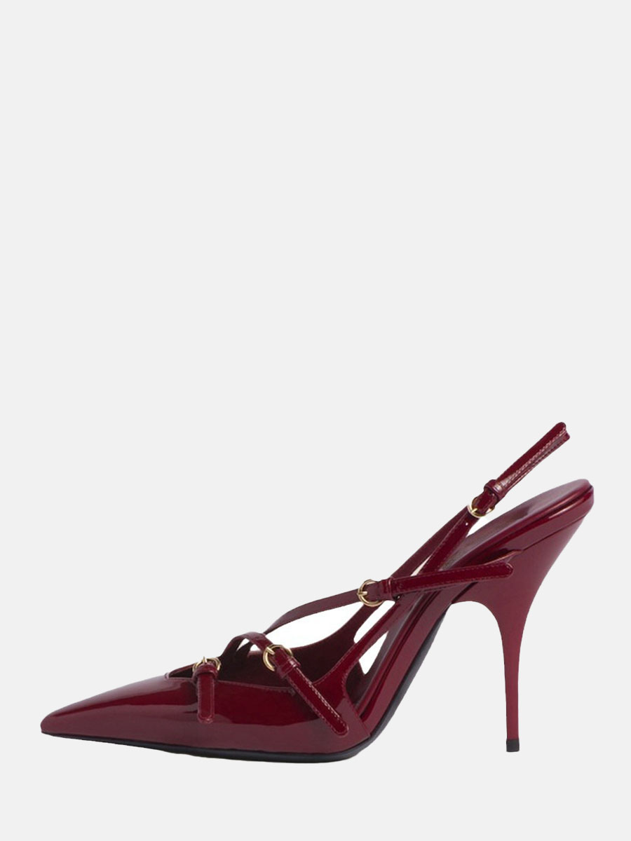 Women’s Red Patent Leather Slingback Strappy Stiletto Heel Pumps