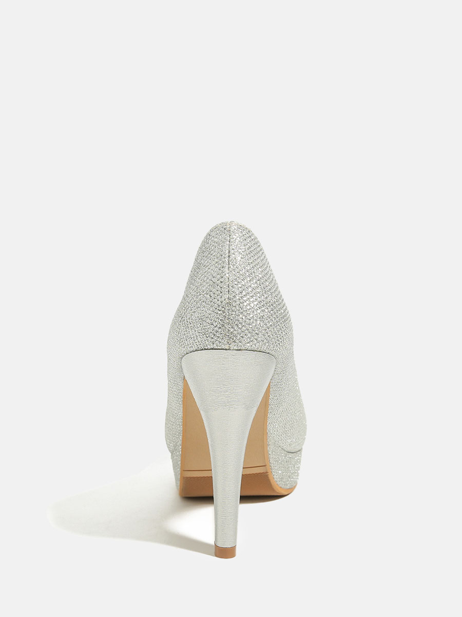 Women’s Silver Glitter PU Round Toe Platform Stiletto Heels Pumps (6)