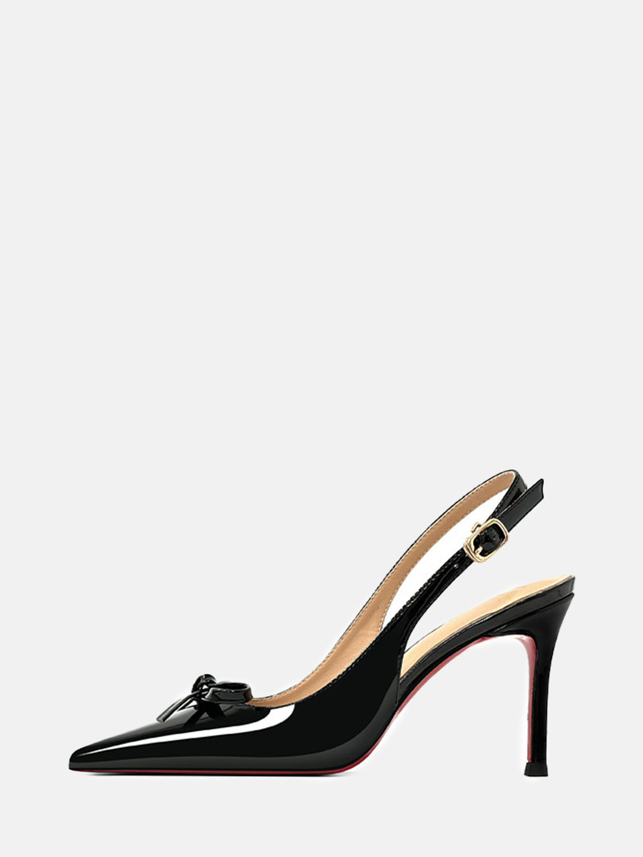 Women’s Black Patent Leather Bow Slingback Buckle Stiletto Heels Pumps (2)