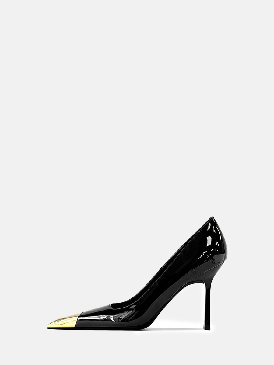Women’s Black Patent Leather Metal Square Toe Stiletto Heels Pumps (2)