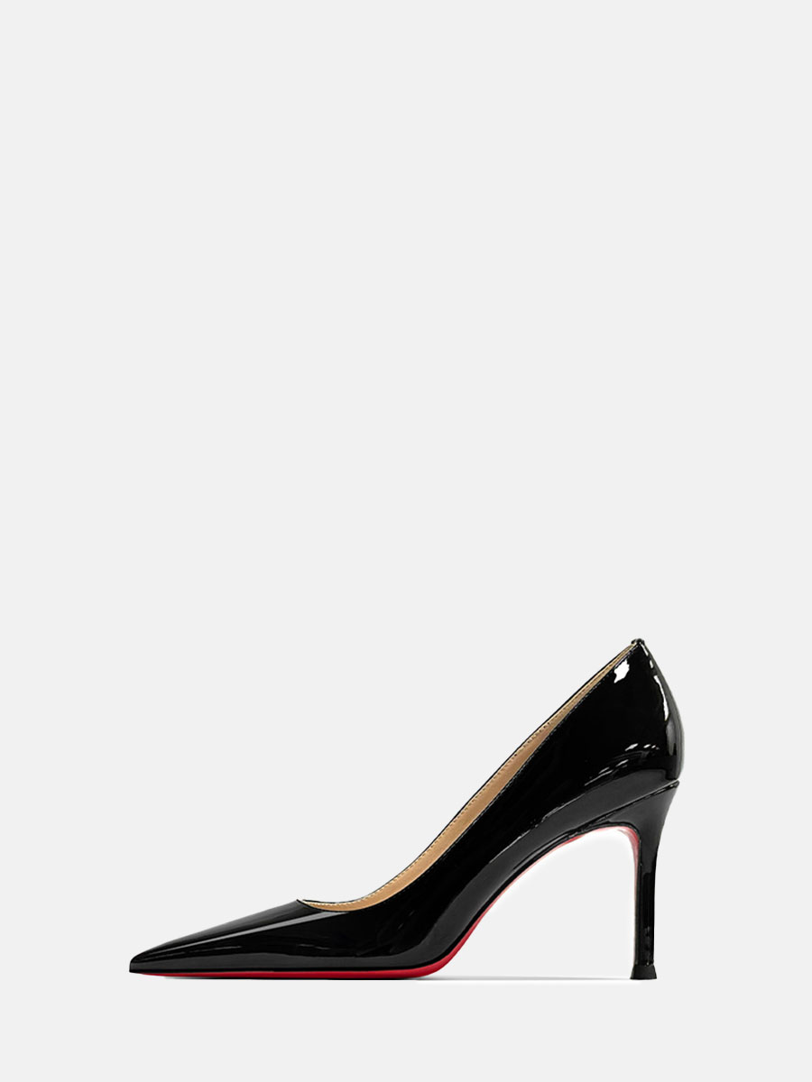 Women's Black Patent Leather Pointed Toe Stiletto Heels Pumps