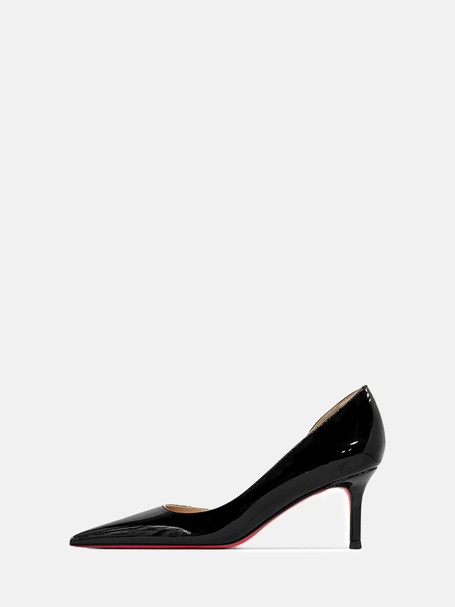 Women's Black Patent Leather Side Cutout Pointed Toe Stiletto Heels Pumps