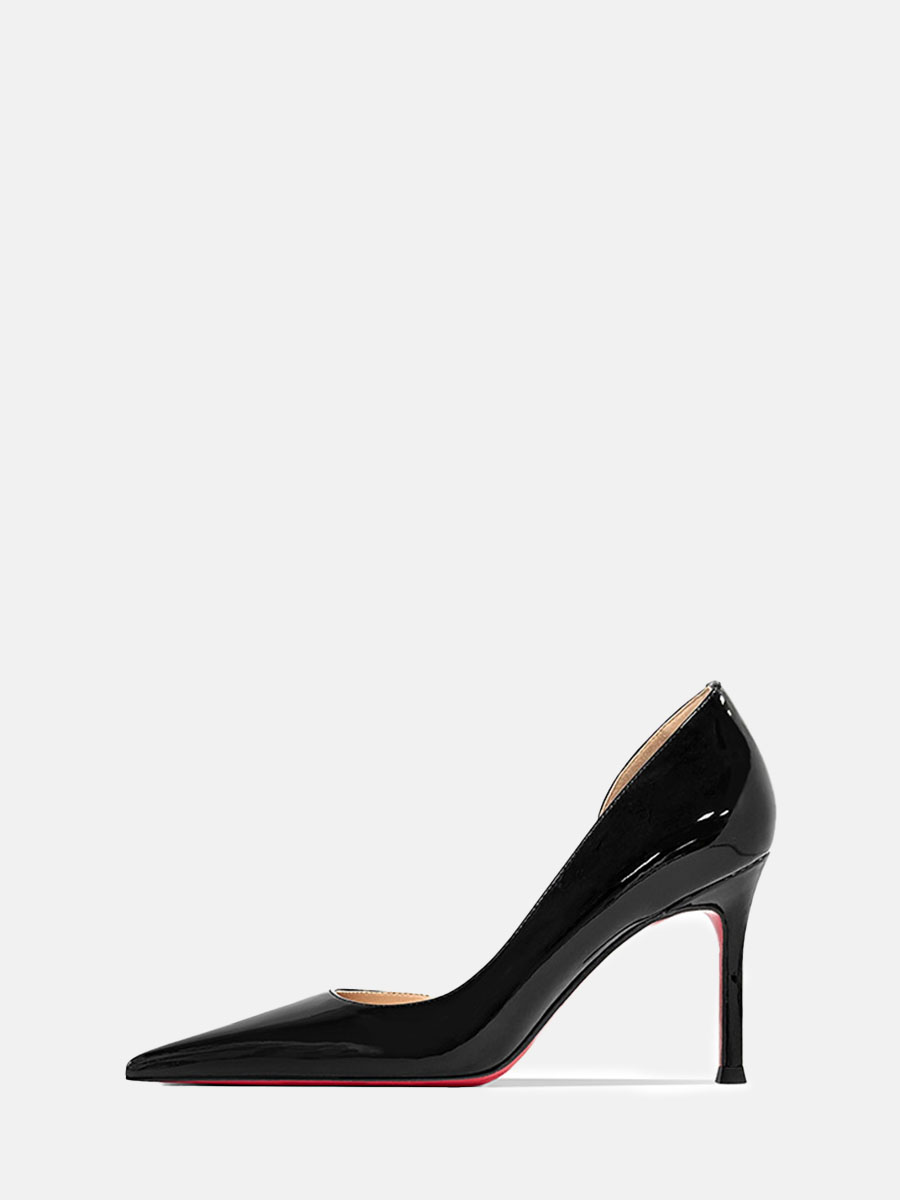 Women’s Black Patent Leather Side Cutout Pointed Toe Stiletto Heels Pumps (2)