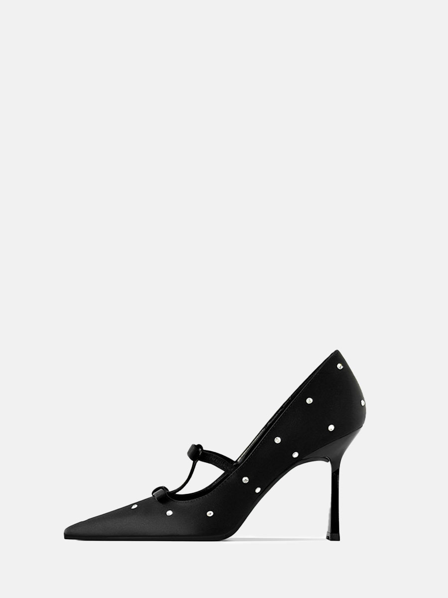 Women’s Black Rhinestone Bow Pointed Toe Stiletto Heels Mary Jane Pumps (2)