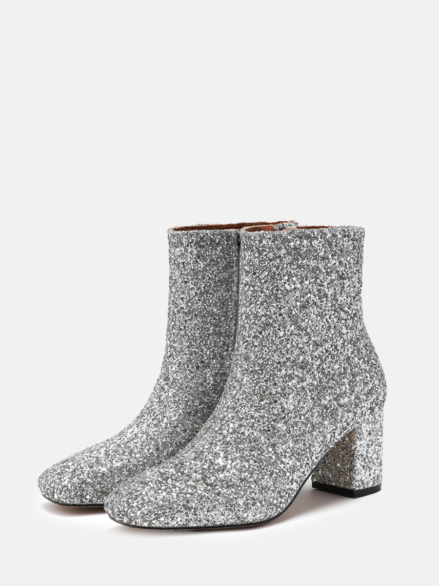 Women’s Glitter Square Toe Block Heels Ankle Boots (2)