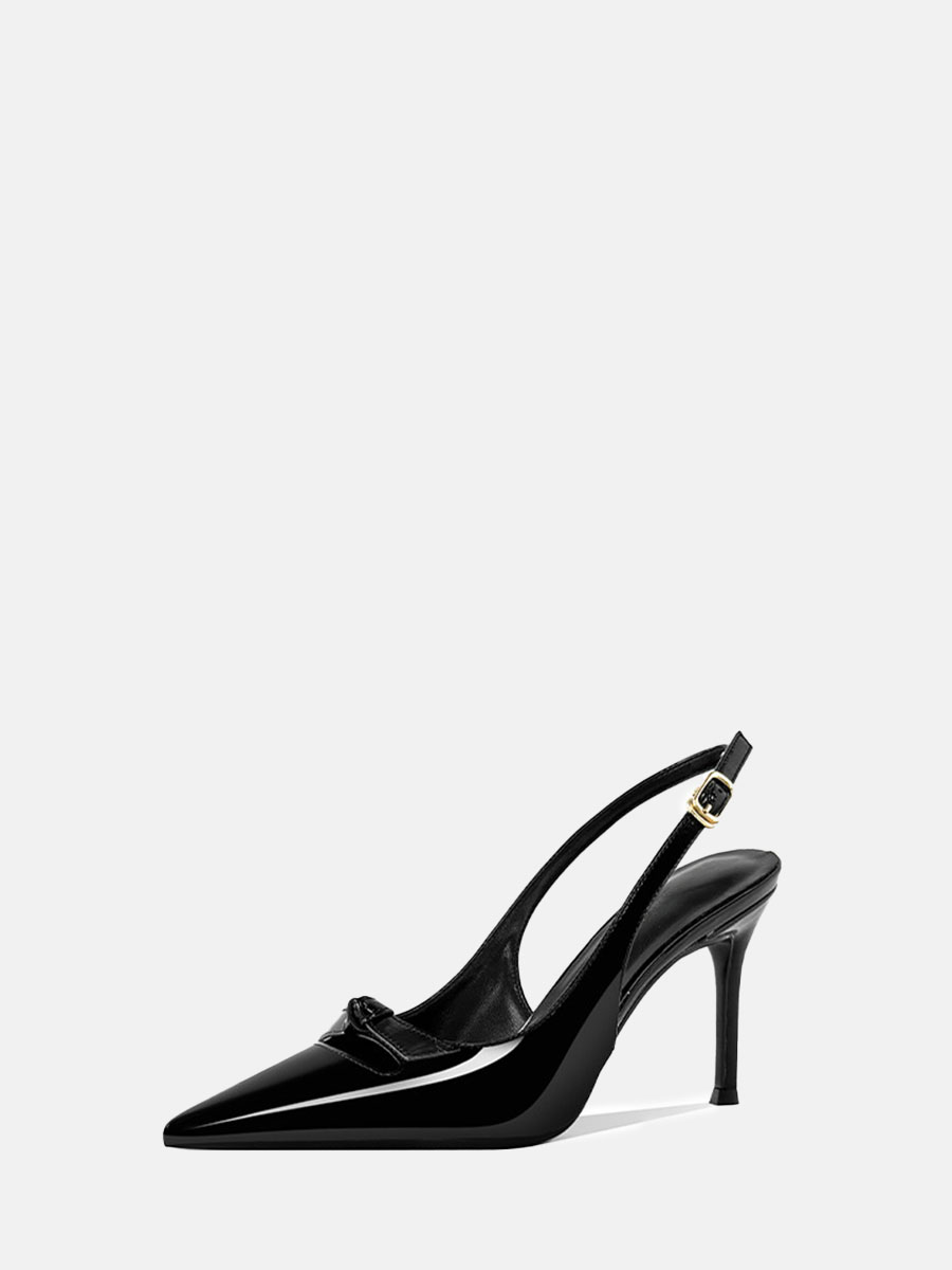 Women’s Patent Leather Bows Buckle Slingback Stiletto Heels Pointed Toe Pumps (2)