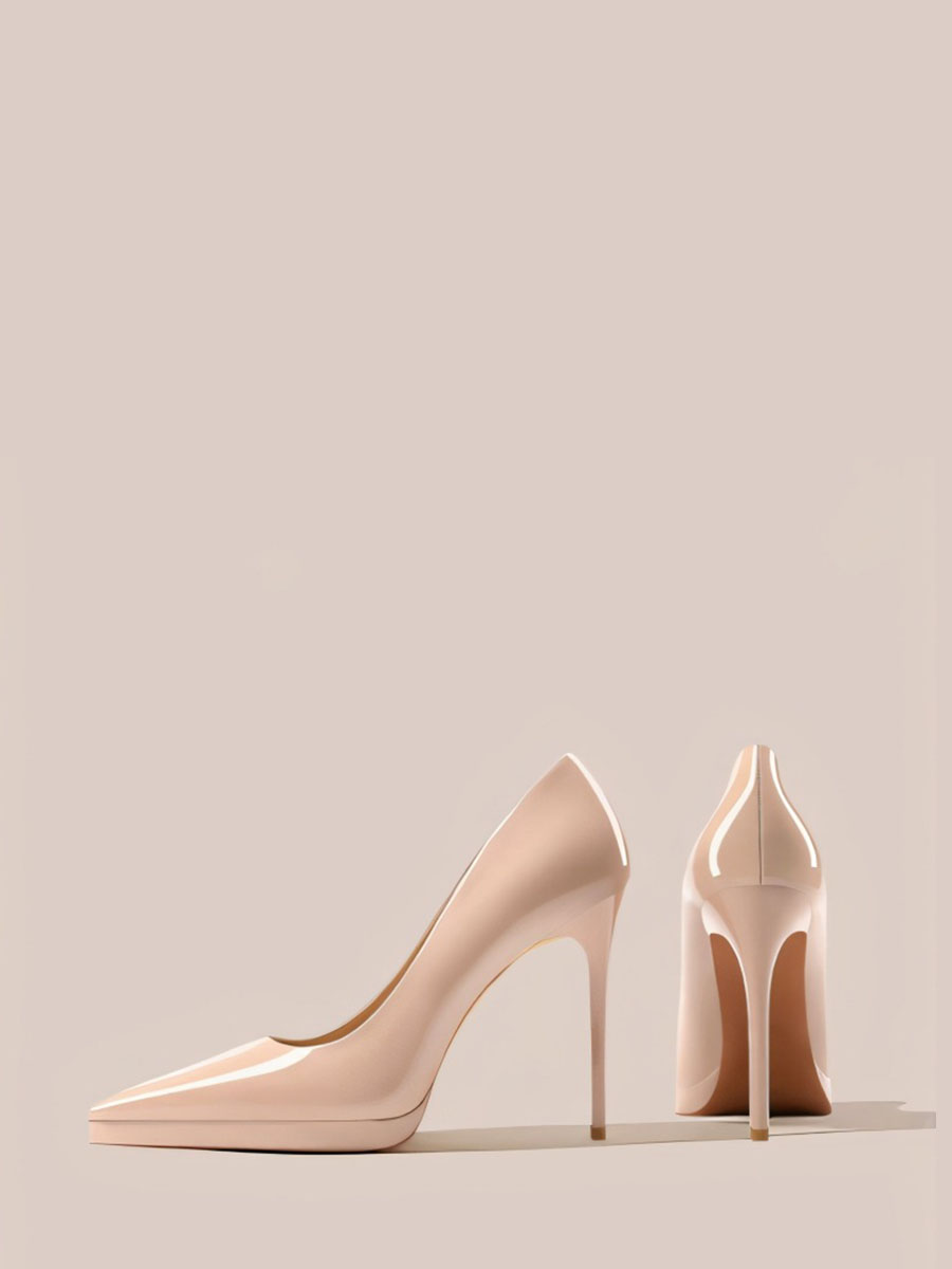 Women's Patent Leather Platform Apricot Sole Stiletto Heels Pointed Toe Pumps