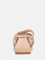 Women's Rose Gold PU Rhinestone Block Heels Square Toe Mules