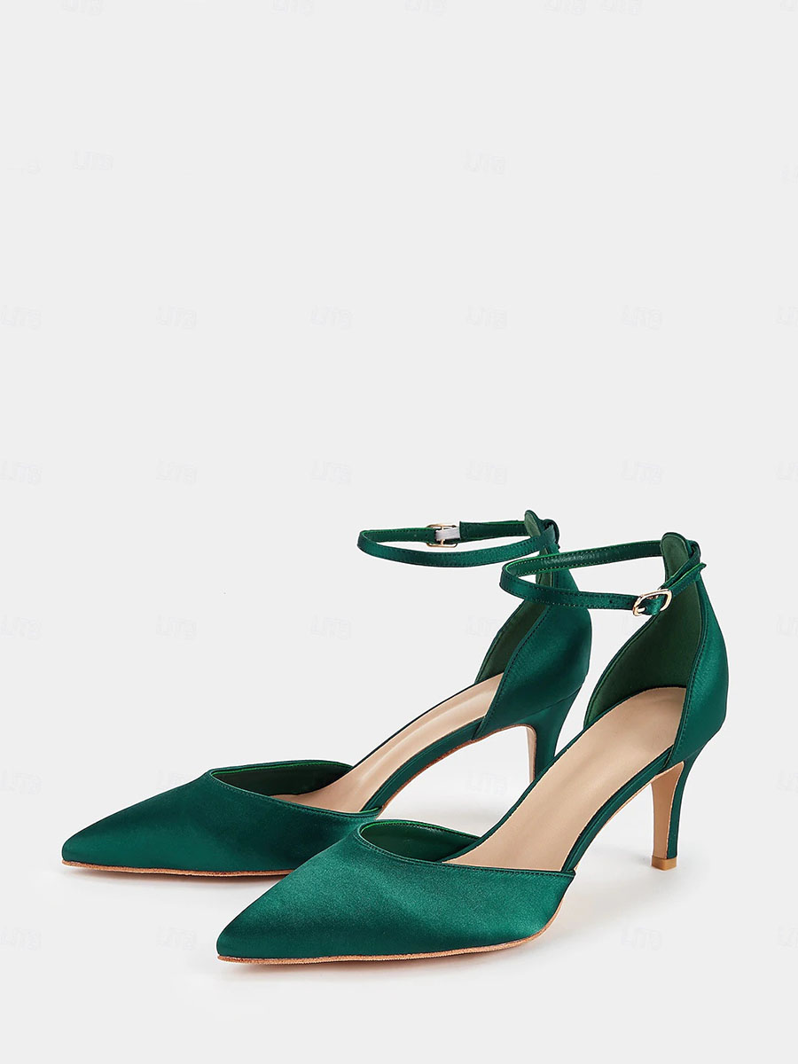 Women’s Satin Ankle Strap Buckle Pointed Toe Stiletto Heels Pumps (4)