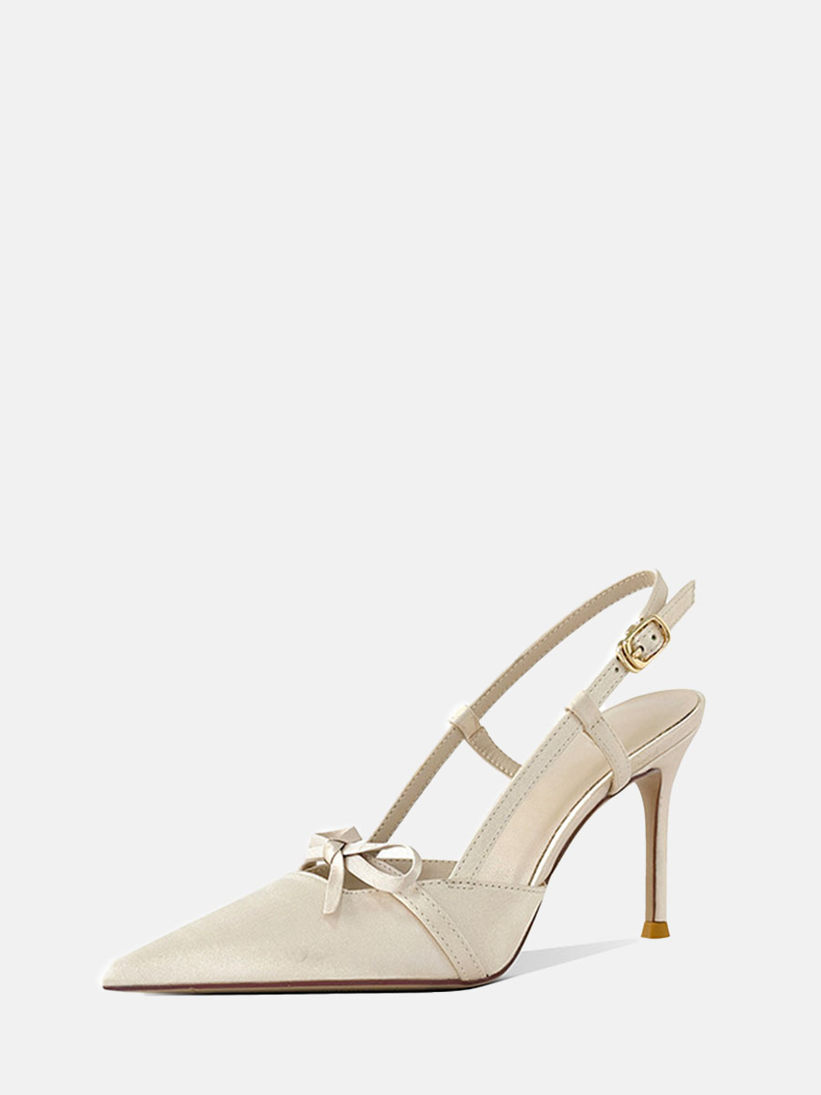 Women’s Satin Bow Slingback Buckle Stiletto Heels Pointed Toe Pumps (3)