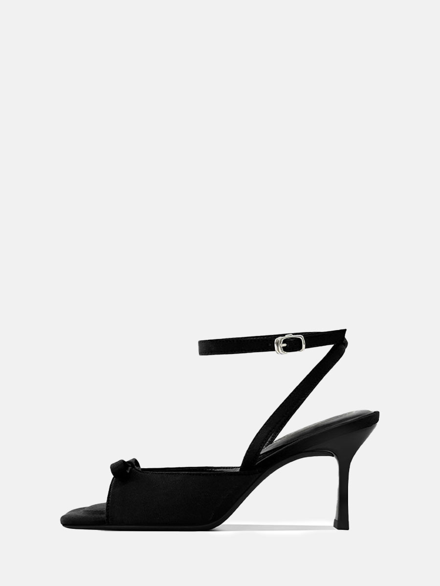 Women's Satin Bows Ankle Strap Stiletto Heels Open Toe Sandals
