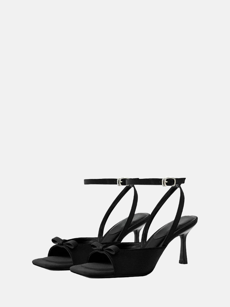 Women’s Satin Bows Ankle Strap Stiletto Heels Open Toe Sandals (7)