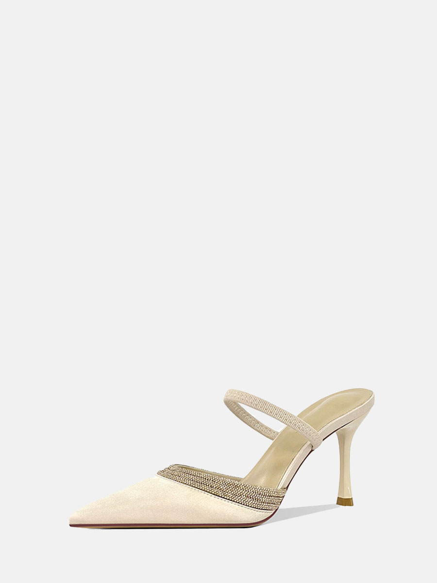Women’s Satin Rhinestone Stiletto Heels Pointed Toe Mules (2)