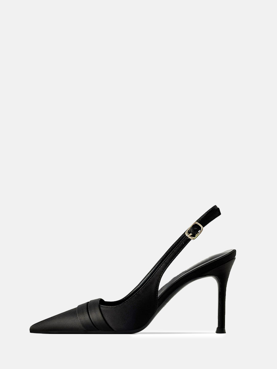 Women's Satin Slingback Bucket Stiletto Heels Pointed Toe Pumps