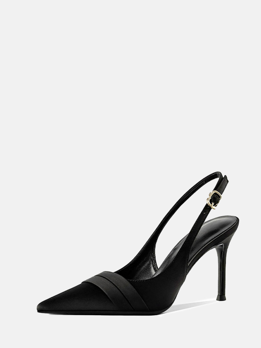 Women’s Satin Slingback Bucket Stiletto Heels Pointed Toe Pumps (2)