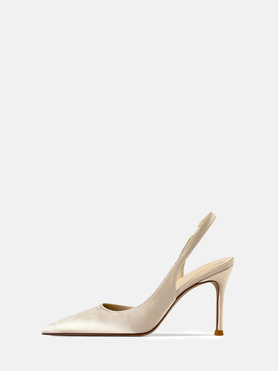 Women's Satin Slingback Stiletto Heels Pointed Toe Pumps
