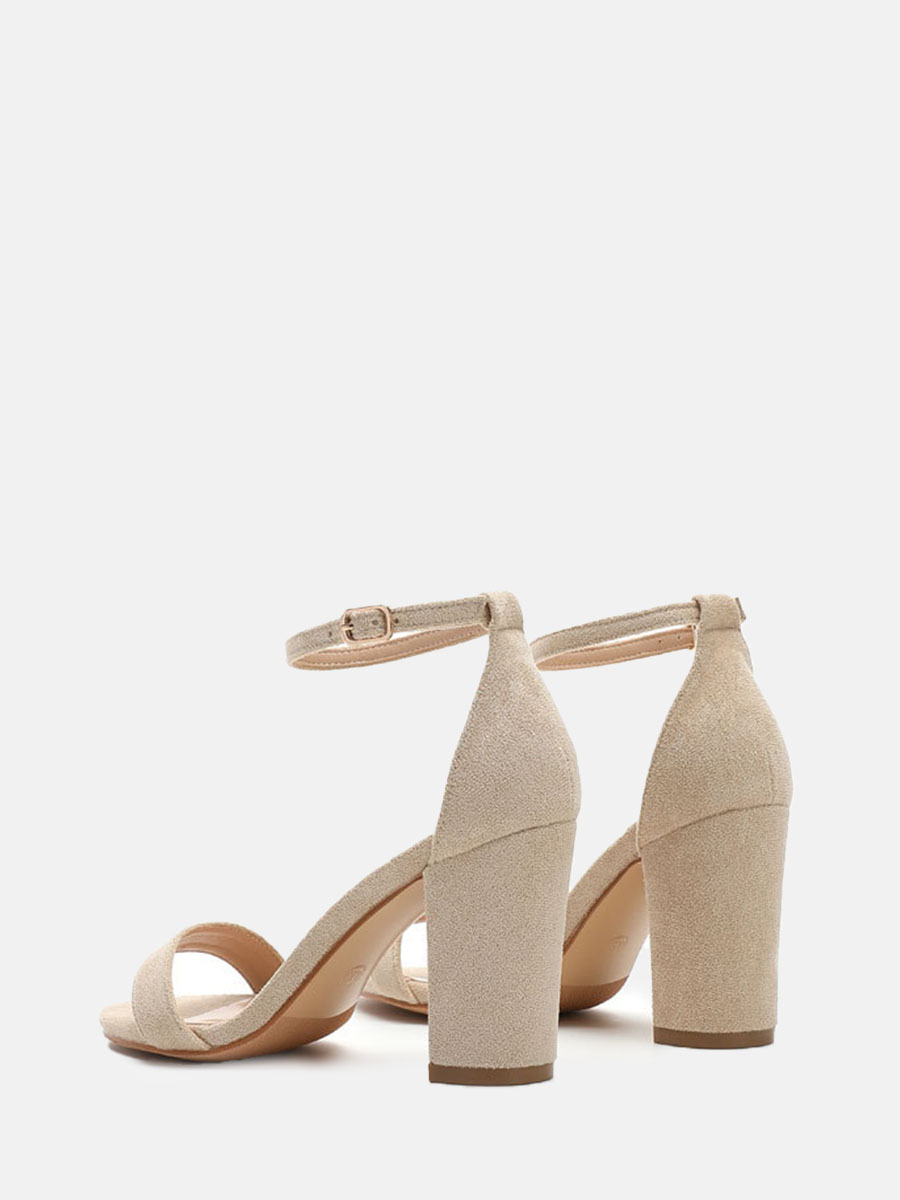 Women’s Suede Ankle Strap Buckle Open Toe Block Heels Sandals (7)
