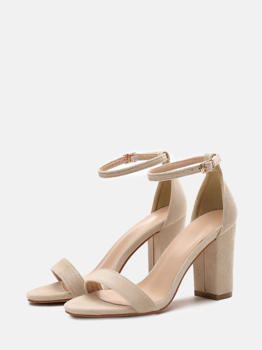 Women's Suede Ankle Strap Buckle Open Toe Block Heels Sandals