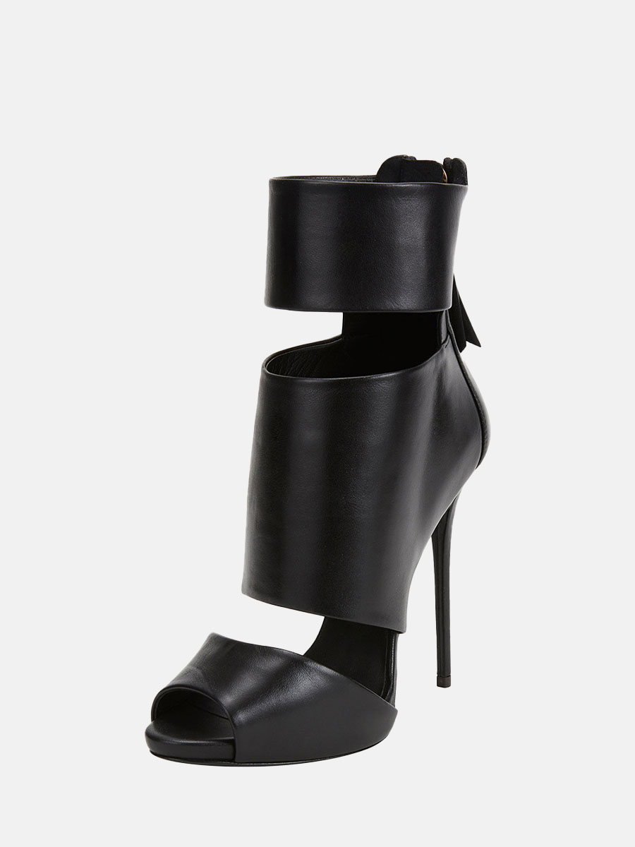 Women’s Black Matte PU Side Zipper Peep Toe Stiletto Heels Ankle Boots (4)
