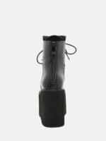Women's Black Microfiber Lace-Up Zipper Platform Ankle Boots